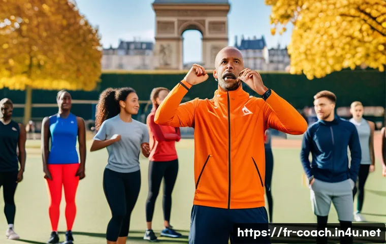 스포츠지도사 자격증 취득 후 경력 쌓는 법 - A professional sports coach leading an outdoor group training session in a local French park, surrou...