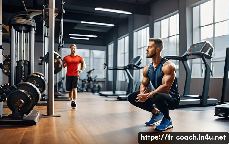 스포츠지도사 자격증 관련 학위 과정 - A professional sports coach in a modern gym setting demonstrating exercise techniques to a diverse g...