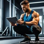 스포츠지도사 시험 최신 출제 경향 - A professional sports coach analyzing an athlete’s squat posture in a modern gym setting, using 3D m...